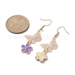 Alloy Enamel Flower & Brass Butterfly Dangle Earrings&nbsp;EJEW-JE05404