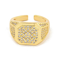 Rack Plating Square Brass Micro Pave Clear Cubic Zirconia Cuff Finger Rings&nbsp;RJEW-C103-16G