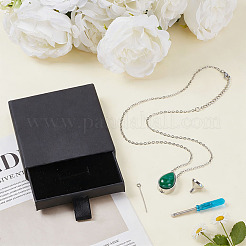 Dyed Natural White Jade Green Teardrop Urn Ashes Pendant 304 Stainless Steel Cable Chain Necklaces&nbsp;NJEW-OC0001-09B