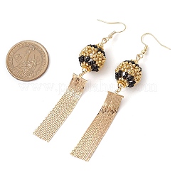 Glass Seed Beads & Brass Tassel Dangle Earrings&nbsp;EJEW-MZ00289