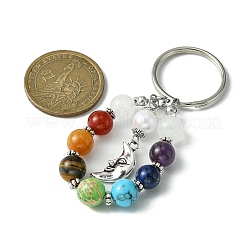 7 Chakra Gemstone Bead Pendant Keychain with Tibetan Style Alloy Charm&nbsp;KEYC-JKC00539-03