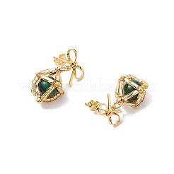 Natural Tiger Eye Bowknot Dangle Stud Earrings&nbsp;EJEW-MZ00348-02