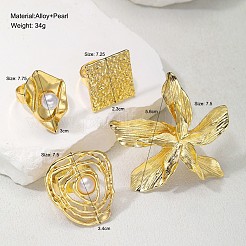 Zinc Alloy and Imitation Pearl Cuff Rings for Women&nbsp;FS-WG7FFE0-01