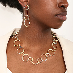 Alloy Ring Link Chain Necklace & Stud Dangle Earrings Sets&nbsp;FS-WGB71C6-01