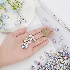 210Pcs 6 Style Floral Printed Porcelain Beads&nbsp;PORC-GL0001-01