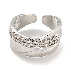 Rack Plating Brass Micro Pave Cubic Zirconia Open Cuff Rings&nbsp;RJEW-I104-19P