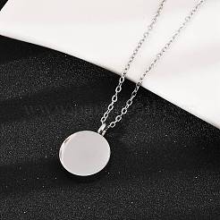 304 Stainless Steel Flat Round Pendant Pet Urn Ashes Necklaces&nbsp;NJEW-S455-01P