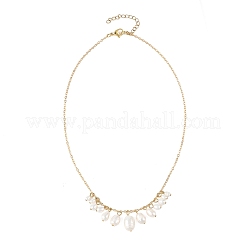 Natural Cultured Freshwater Pearl Rice Graduated Beaded Pendant Brass Cable Chain Necklaces for Women&nbsp;NJEW-TA00263