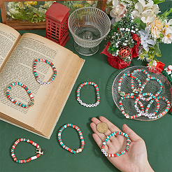 12Pcs 2 Sets Christmas Theme Polymer Clay Heishi Beaded Stretch Bracelets&nbsp;BJEW-ME0001-17A