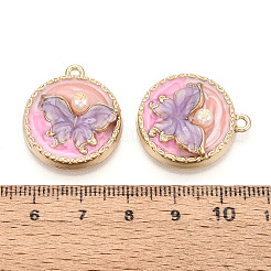 Rack Plating Alloy Enamel and ABS Imitation Pearl Pendants&nbsp;ENAM-T091-58A