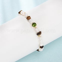 Natural Tiger Eye Chip and Rice Natural Pearl Beaded Bracelets&nbsp;GG-CBA3297-13G-H
