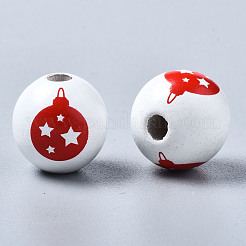 Painted Natural Wood European Beads&nbsp;WOOD-S057-041C