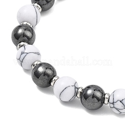 Adjustable Synthetic Howlite & Non-Magnetic Synthetic Hematite Round Braided Bead Bracelets for Womem Men&nbsp;BJEW-JB13588