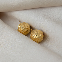 Textured Stainless Steel Spherical Stud Earrings for Women&nbsp;PY7904
