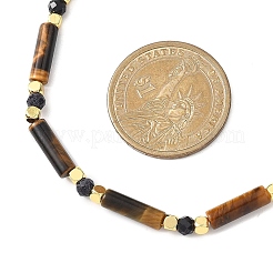 Column Natural Tiger Eye & Faceted Round Synthetic Blue Goldstone Beaded Necklaces&nbsp;NJEW-JN05663