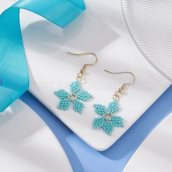 Glass Seed Braided Snowflake Dangle Earrings&nbsp;EJEW-MZ00069-02