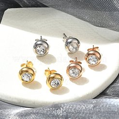 Ion Plating(IP) 304 Stainless Steel Flat Round Stud Earrings&nbsp;EJEW-C099-16C
