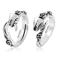 2Pcs 2 Style Alloy Snake with Rose Open Cuff Rings Set&nbsp;JR932A