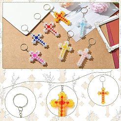 7Pcs 7 Colors Cross Acrylic Keychain with Iron Ring for Keychain&nbsp;KEYC-CJ0001-13