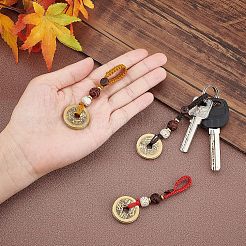 3Pcs 3 Style Brass Lucky Coins Five Emperor Money Feng Shui Coins Pendant&nbsp;AJEW-FH0002-29