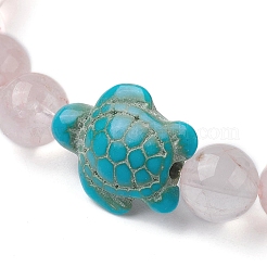 Natural Rose Quartz & Synthetic Turquoise Turtle Beaded Stretch Bracelet&nbsp;BJEW-JB09699-02