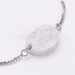 Electroplated Natural Druzy Quartz Crystal Slider Bracelets&nbsp;BJEW-JB02876