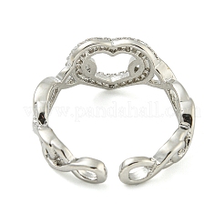 Heart Brass Micro Pave Clear Cubic Zirconia Hollow Open Cuff Rings for Women&nbsp;RJEW-M016-04P