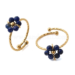 Adjustable 304 Stainless Steel Natural Lapis Lazuli Cuff Open Rings&nbsp;RJEW-P187-01G-03