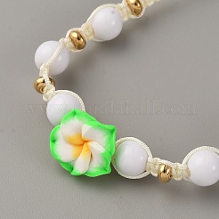2Pcs Glass Seed Round Beads Stretch Bracelets & Plumeria Resin Beads Braided Bead Bracelets for Women&nbsp;BJEW-WH0023-64A