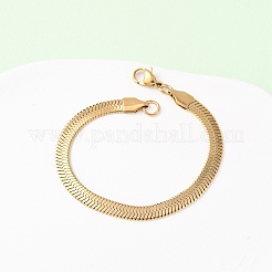 304 Stainless Steel Flat Snake Chain Bracelets&nbsp;BJEW-C134-01B-G