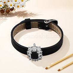 2Pcs 2 Colors Adjustable PU Leather Pave Cubic Zirconia Bracelets for Women&nbsp;BJEW-GO0002-16
