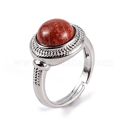 Natural Mixed Stone Round Adjustable Rings&nbsp;RJEW-K271-04P