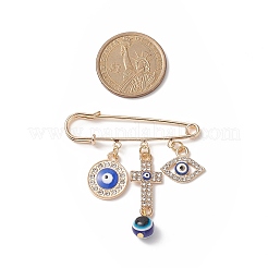 Crystal Rhinestone Evil Eye Charms Safety Pin Brooch with Resin Beaded&nbsp;JEWB-BR00088