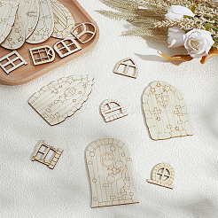 128Pcs Unfinished Wood Dollhouse Doors & Windows&nbsp;WOOD-GO0001-22
