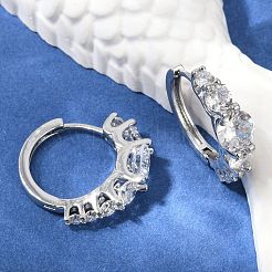 Brass Clear Cubic Zirconia Hoop Earrings&nbsp;EJEW-Q016-14P