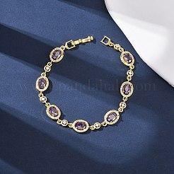 Oval Brass Micro Pave Cubic Zirconia Link Chain Bracelets for Women&nbsp;BJEW-D387-04G