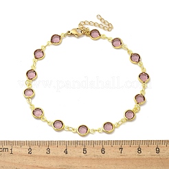 304 Stainless Steel Flat Round Acrylic Rhinestone Cup Chain Anklets for Women&nbsp;LS-AJEW-B031-02G-01