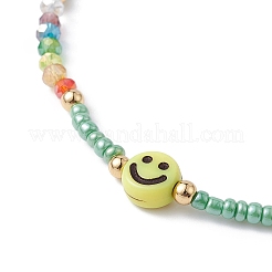 Acrylic Smiling Face & Seed Beaded Stretch Bracelet&nbsp;BJEW-JB09490