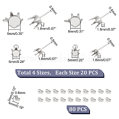 80Pcs 4 Style 304 Stainless Steel Flat Round Stud Earring Settings&nbsp;STAS-UN0050-44