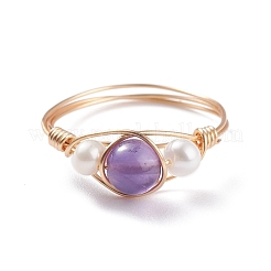 Copper Wrapped Natural & Synthetic Gemstone Ring for Women&nbsp;RJEW-JR00433