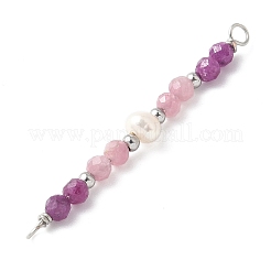 Faceted Round Natural Ruby & Pink Tourmaline & Potato Natural Cultured Freshwater Pearl Beaded Connector Charms&nbsp;PALLOY-JF03532-09