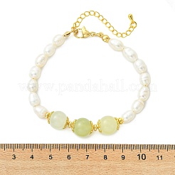 Natural Cultured Freshwater Pearl & New Jade & Brass Beaded Bracelets for Women&nbsp;BJEW-JB13842