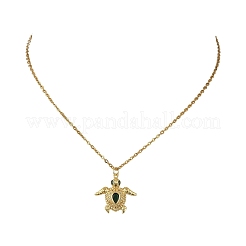 Ocean Brass Pavel Green Cubic Zirconia Sea Turtle Pendant 304 Stainless Steel Cable Chain Necklaces&nbsp;NJEW-JN06678