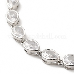 Clear Cubic Zirconia Teardrop Link Chain Bracelet&nbsp;BJEW-E073-03P