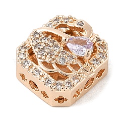 Brass Micro Pave Cubic Zirconia Beads&nbsp;KK-K297-31G-01