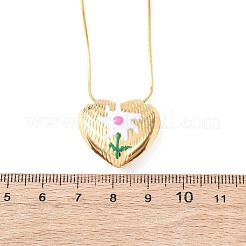 304 Stainless Steel Enamel Heart with Flower Pendant Necklaces for Women&nbsp;NJEW-D347-01G-02