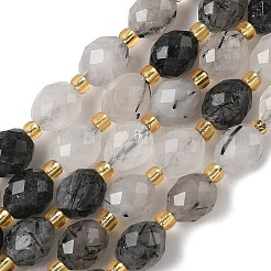 Natural Black Rutilated Quartz/Tourmalinated Quartz Beads Strands&nbsp;G-F809-A11-01