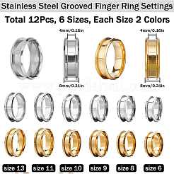 12Pcs 12 Styles 201 Stainless Steel Grooved Finger Ring Settings&nbsp;RJEW-SC0001-03