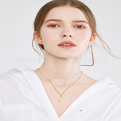 1Pc Brass Chain & 304 Stainless Steel Letter Pendant Necklaces&nbsp;NJEW-LP0001-35J-G