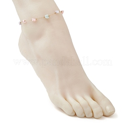 Dyed Nuggets Natural Shell & 304 Stainless Steel Link Chain Anklets&nbsp;AJEW-AN00726
